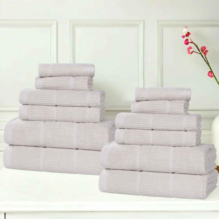 Milo Smart Twist Cotton Solid Ribbed Design 12 Piece Towel Set