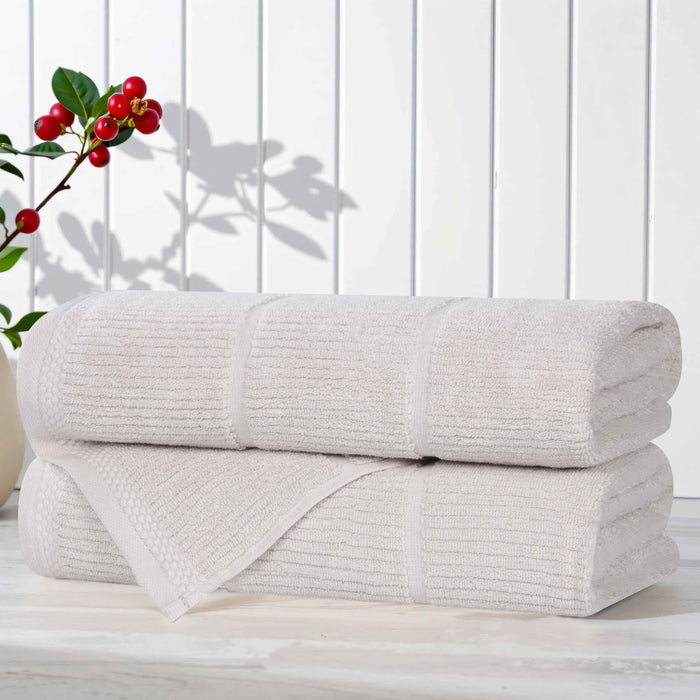 Milo Smart Twist Cotton Solid Ribbed Design Bath Towels, Set of 2