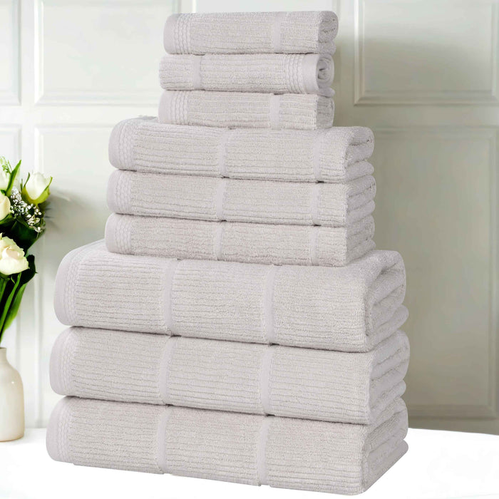 Milo Smart Twist Cotton Solid Ribbed Design 9 Piece Towel Set