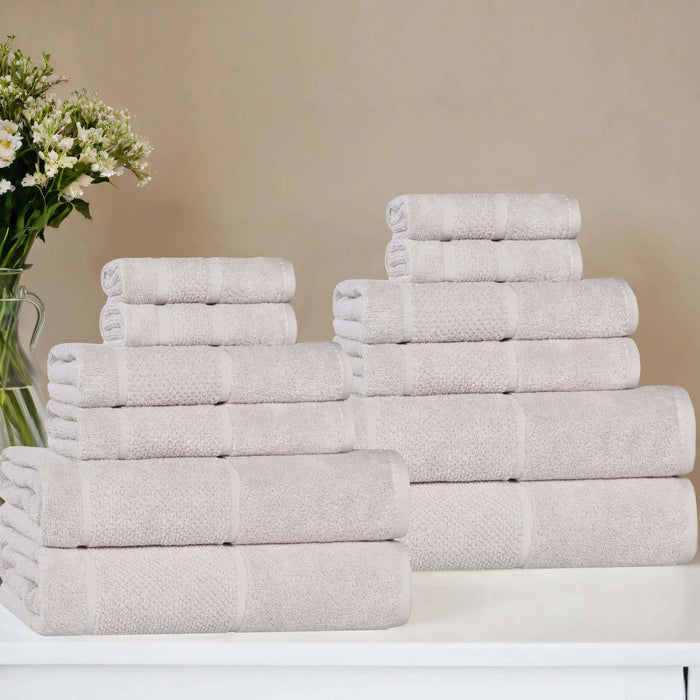 Mile Smart Twist Cotton Solid Broad Border 12 Piece Towel Set