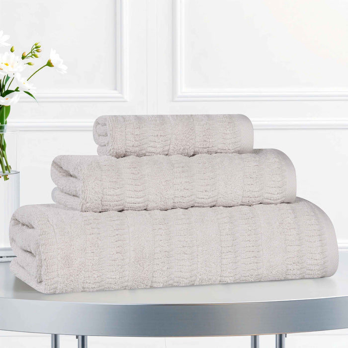 Mika Smart Twist Cotton Solid Vertical Ribbed 3 Piece Towel Set