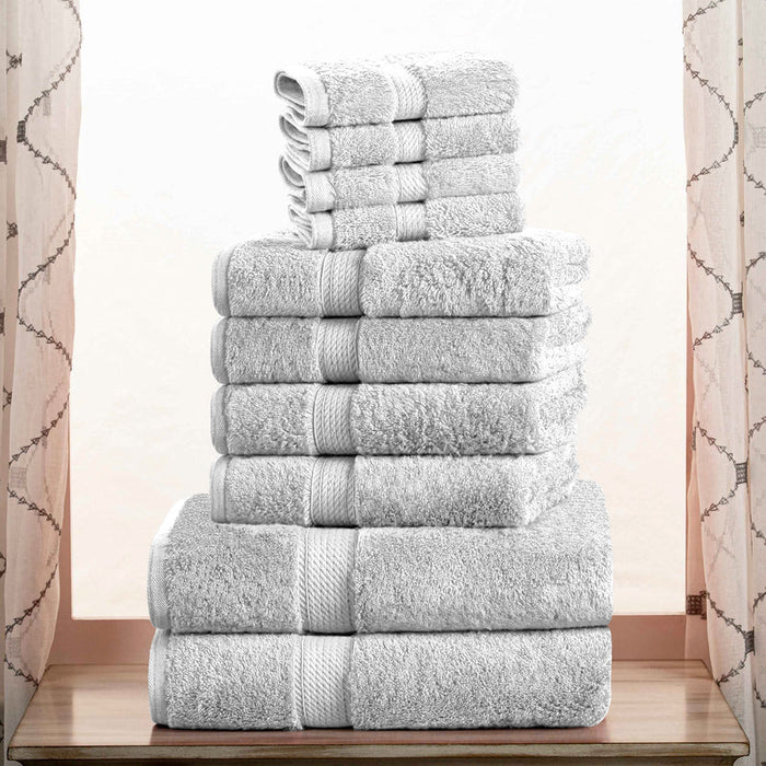 Egyptian Cotton Pile Solid 10-Piece Towel Set - Silver