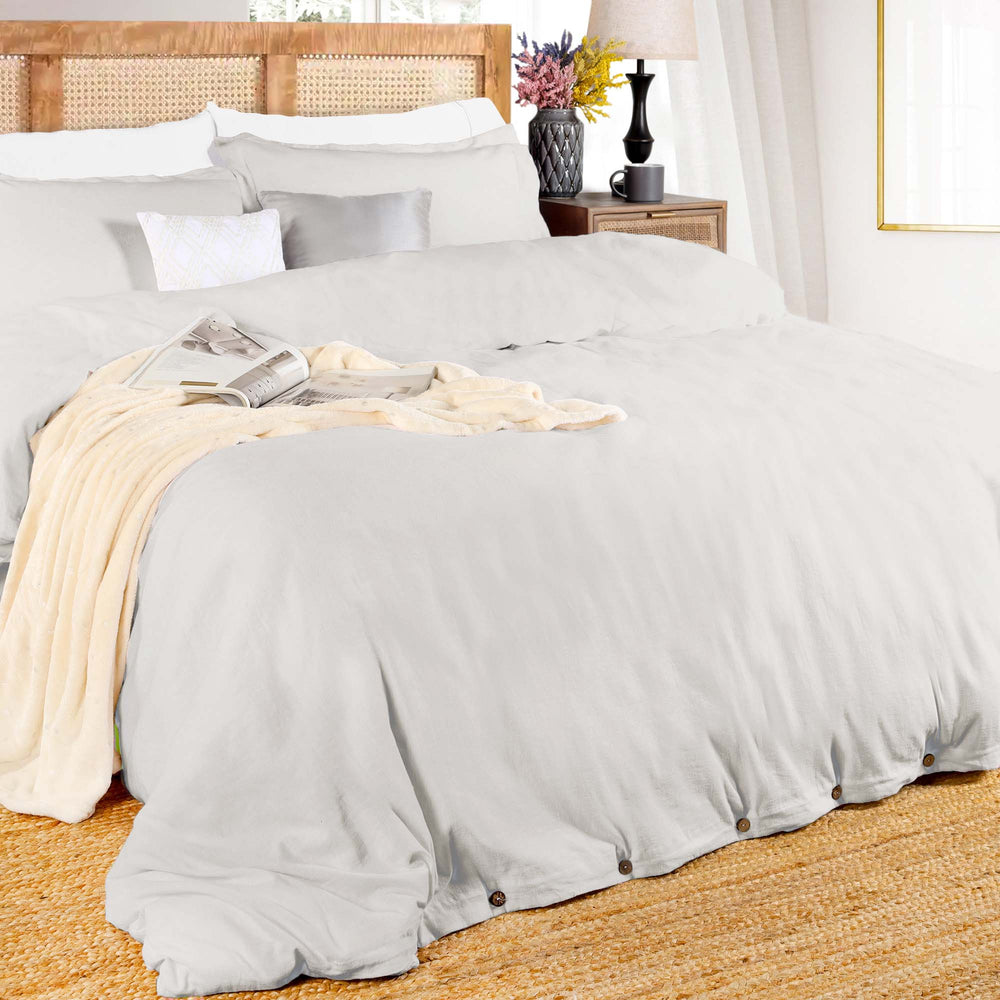 Cotton Linen Blend Solid 3-Piece Duvet Cover Set