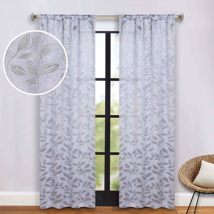 Leaves Rod Pocket Room Darkening Blackout Curtains, Set of 2