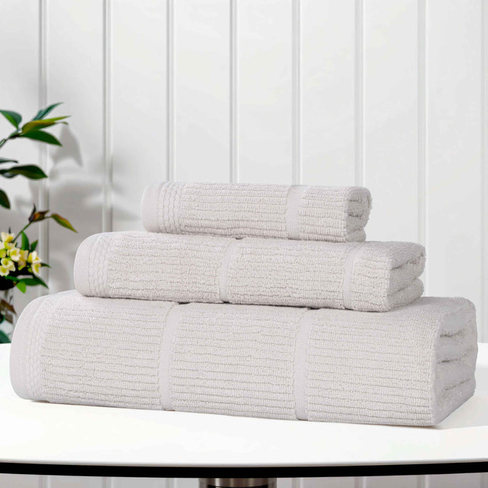 Milo Smart Twist Cotton Solid Ribbed Design 3 Piece Towel Set