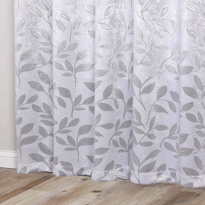 Leaves Grommet Room Darkening Blackout Curtains, Set of 2 - Silver