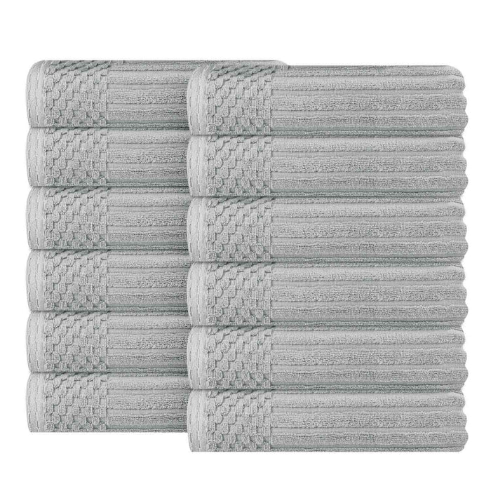 Soho Ribbed Textured Cotton Ultra-Absorbent Face Towel (Set of 12) - Silver