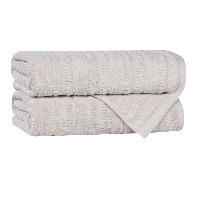 Mika Smart Twist Cotton Solid Vertical Ribbed Bath Towels, Set of 2