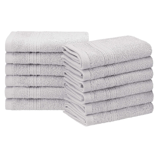 Cotton Eco Friendly 12 Piece Solid Face Towel Set - Silver