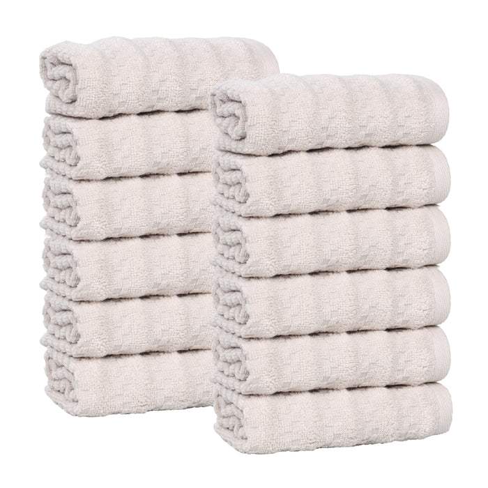 Zuma Zero Twist Cotton Medium Weight Face Towels Washcloths, Set of 12