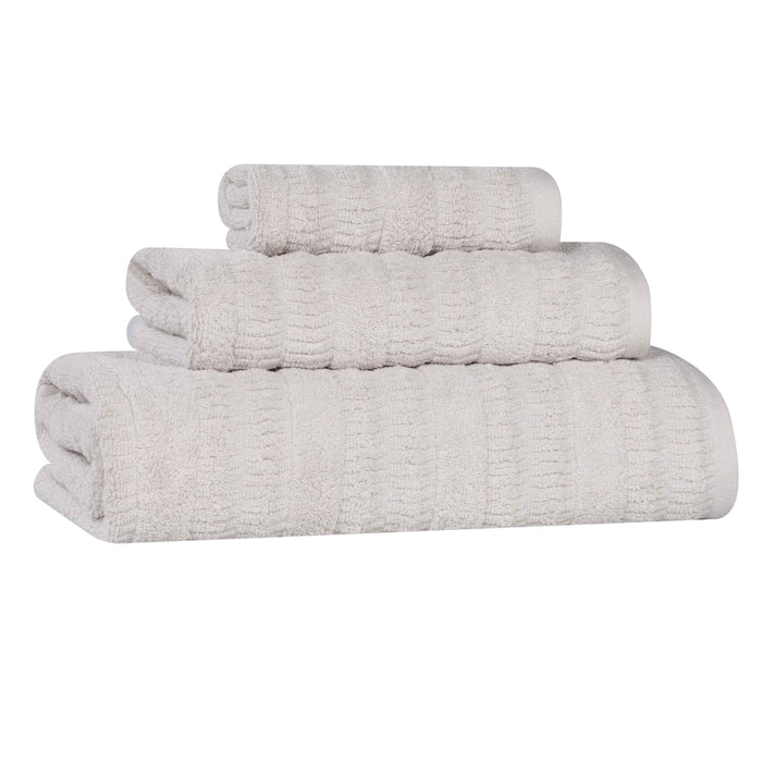 Mika Smart Twist Cotton Solid Vertical Ribbed 3 Piece Towel Set