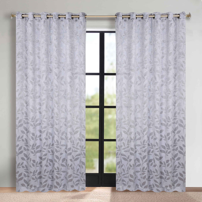 Leaves Grommet Room Darkening Blackout Curtains, Set of 2 - Silver