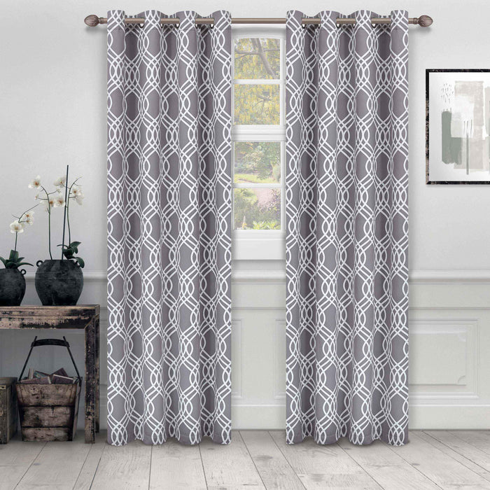 Ribbon Trellis Washable Room Darkening Blackout Curtain Panel Set