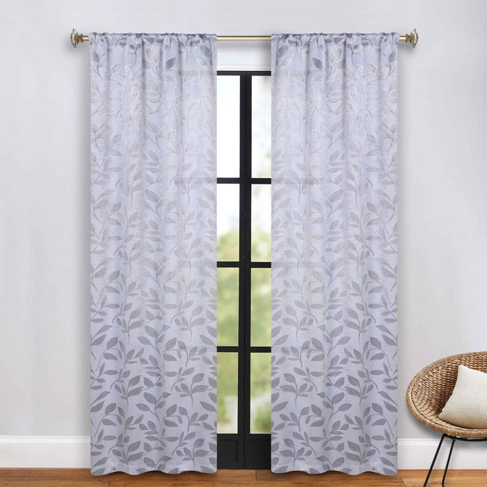 Leaves Rod Pocket Room Darkening Blackout Curtains, Set of 2