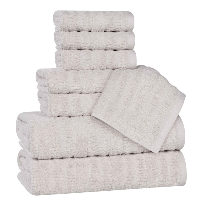 Mika Smart Twist Cotton Solid Vertical Ribbed 8 Piece Towel Set