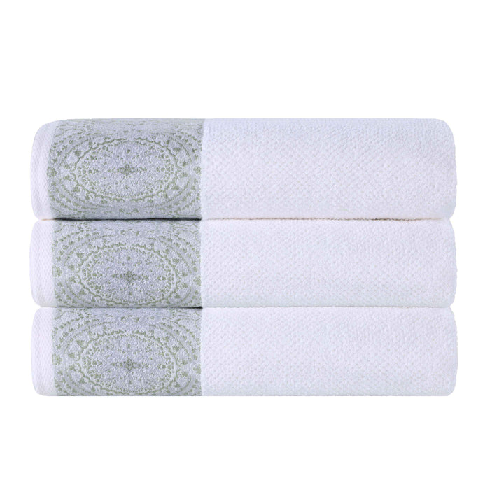 Medallion Cotton Jacquard Textured Bath Towels, Set of 3 - Silver