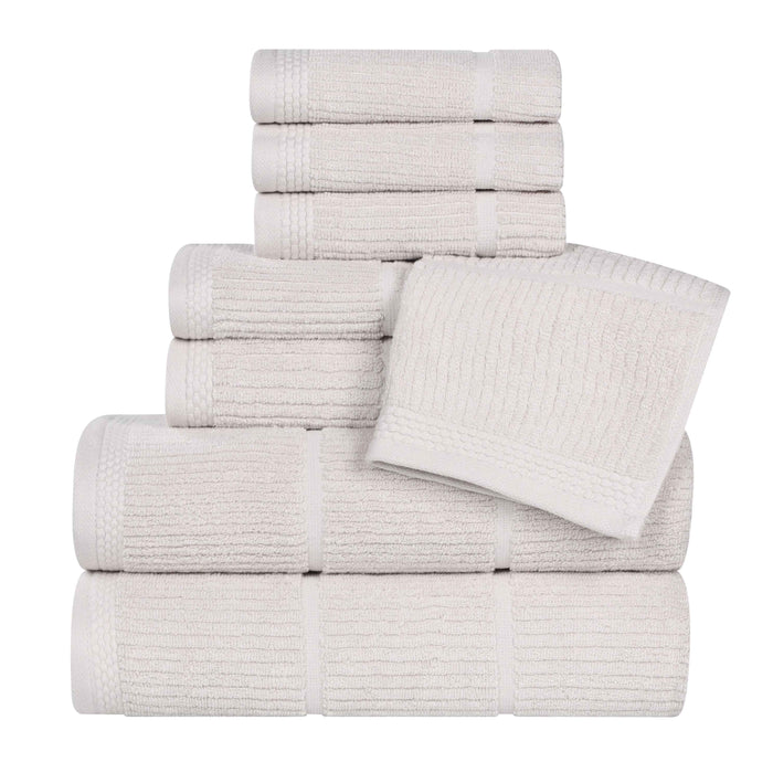 Milo Smart Twist Cotton Solid Ribbed Design 8 Piece Towel Set