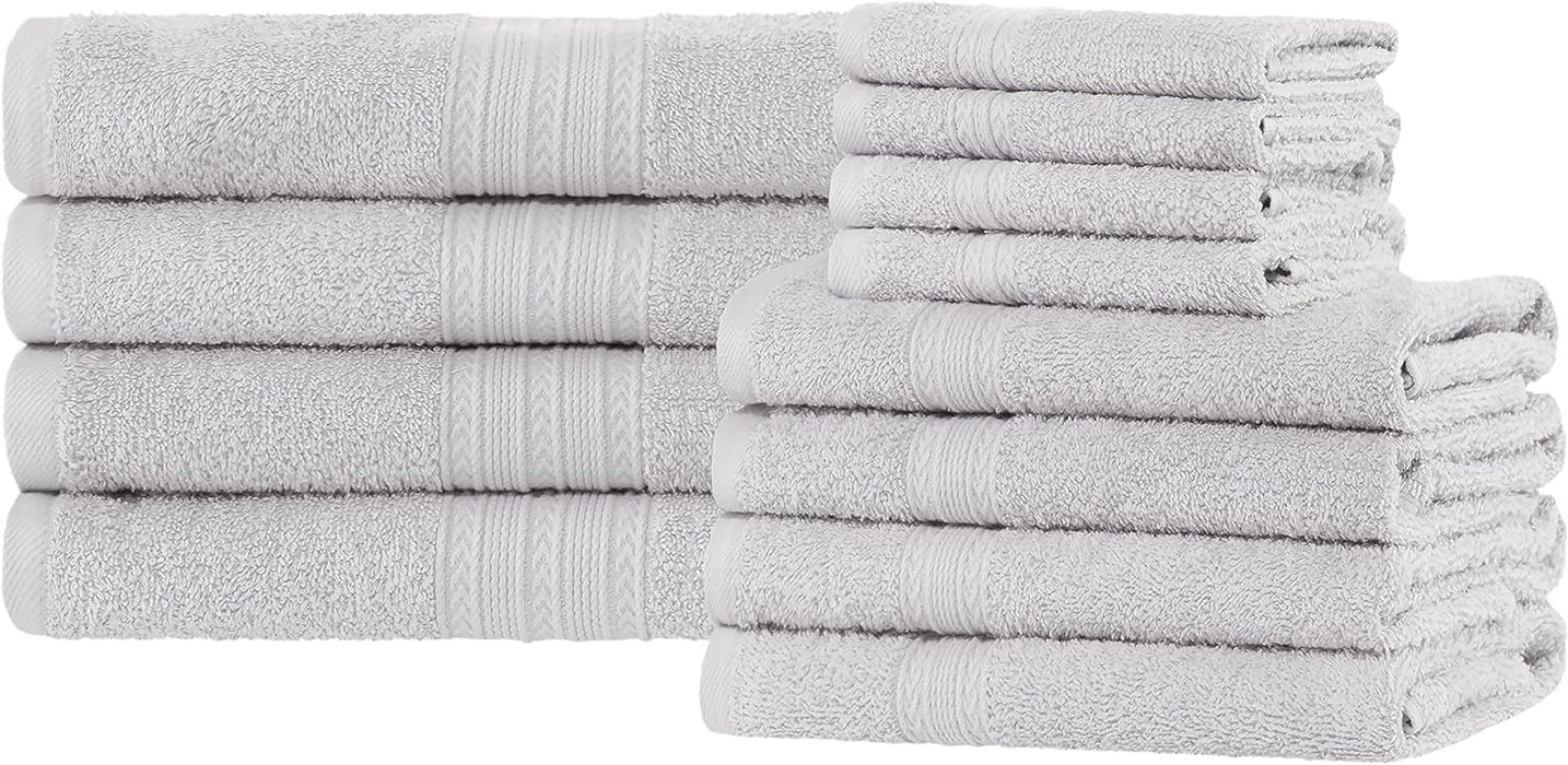 Cotton Eco Friendly Solid 12 Piece Towel Set - Silver