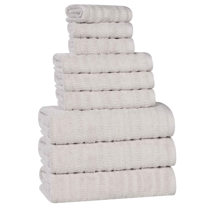 Mika Smart Twist Cotton Solid Vertical Ribbed 9 Piece Towel Set