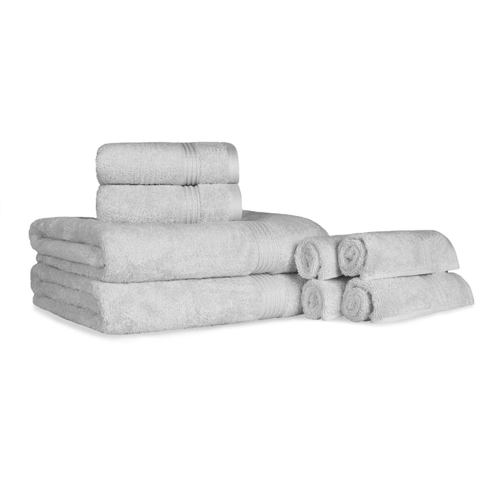 Egyptian Cotton Highly Absorbent Solid 8 Piece Ultra Soft Towel Set - Silver