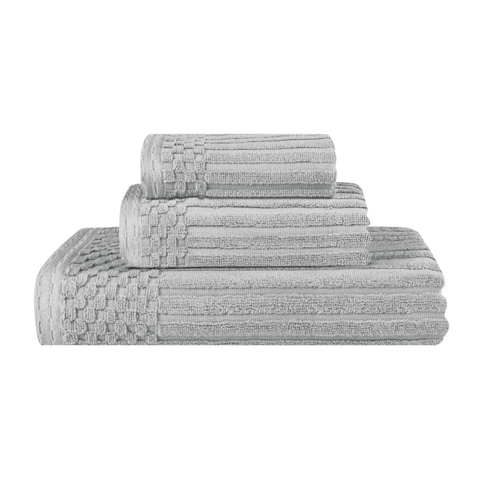 Soho Ribbed Textured Cotton Ultra-Absorbent 3-Piece Assorted Towel Set - Silver