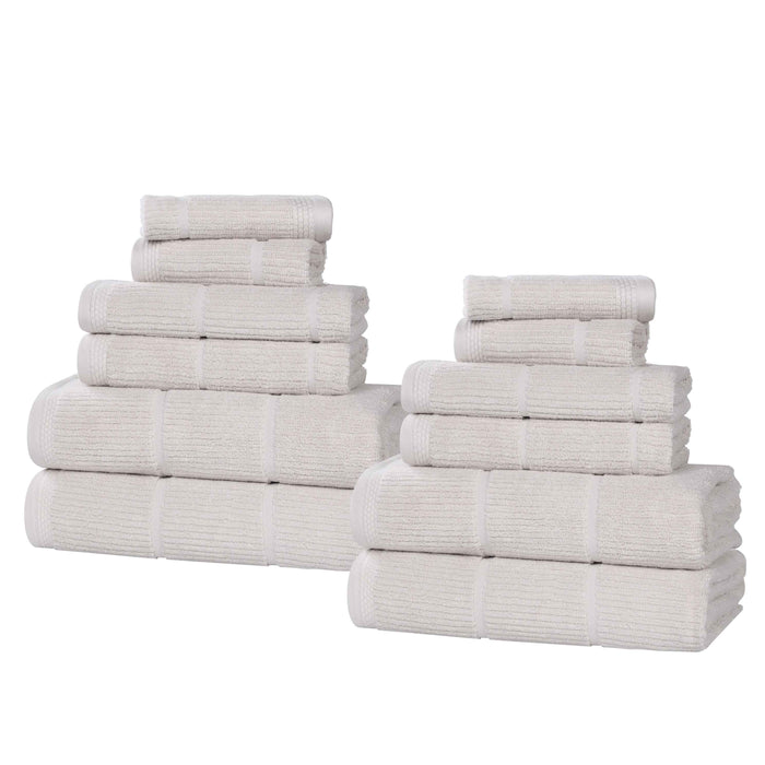 Milo Smart Twist Cotton Solid Ribbed Design 12 Piece Towel Set