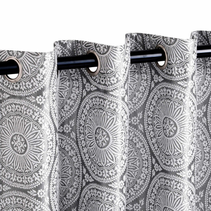Eminence Jacquard Geometric Floral Mandala Curtain Panel Set of 2 - Silver