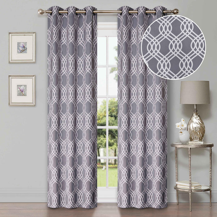 Ribbon Trellis Washable Room Darkening Blackout Curtain Panel Set