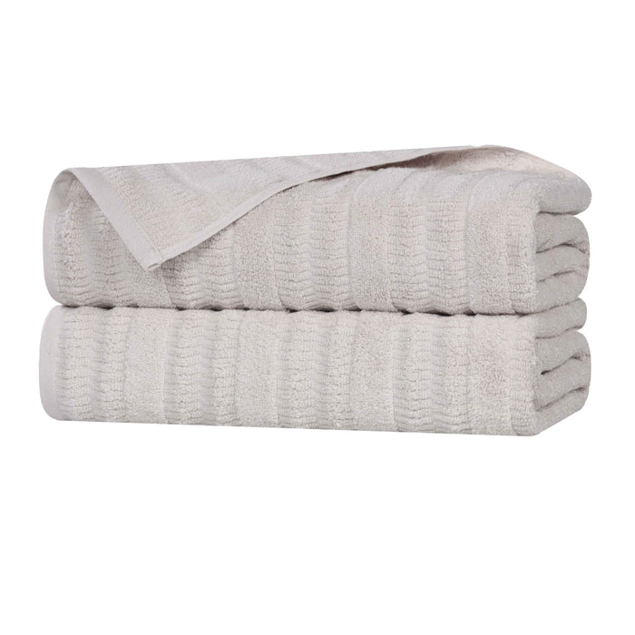 Mika Smart Twist Cotton Solid Vertical Ribbed Bath Sheets, Set of 2