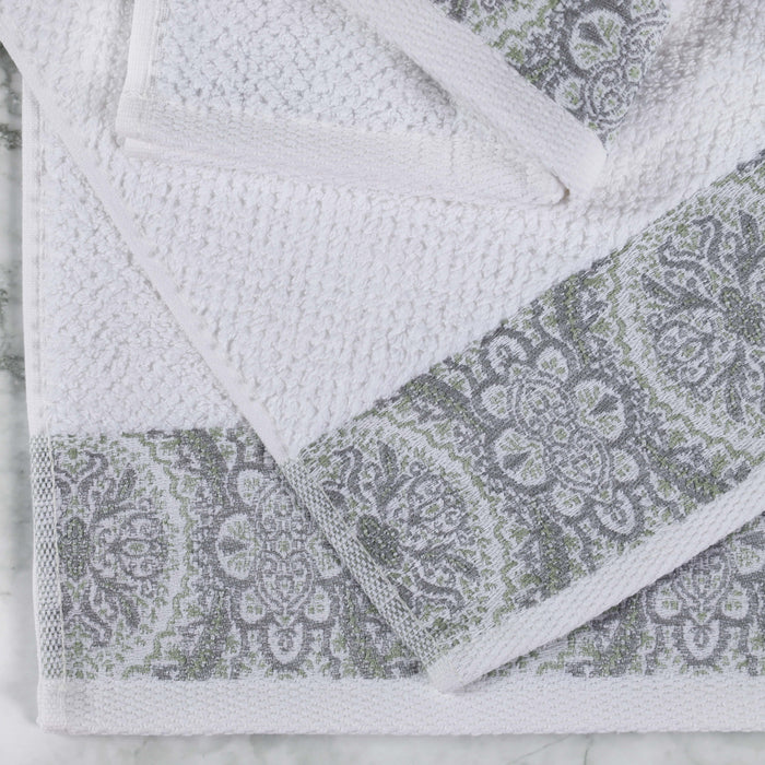 Medallion Cotton Jacquard Textured 12 Piece Assorted Towel Set - Silver
