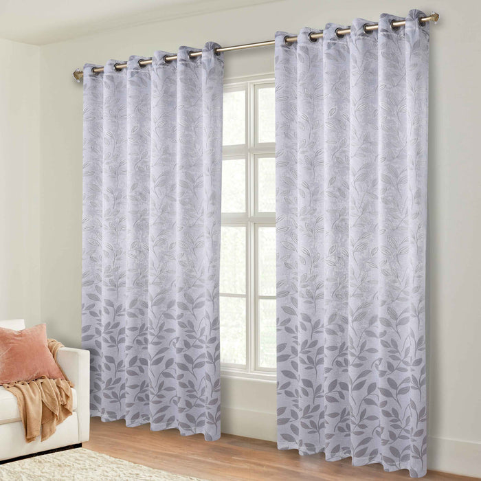 Leaves Grommet Room Darkening Blackout Curtains, Set of 2 - Silver