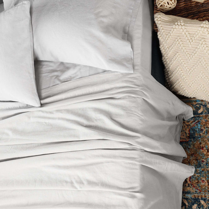 Cotton Linen Blend Deep Pocket 4-Piece Bed Sheet Set - Silver