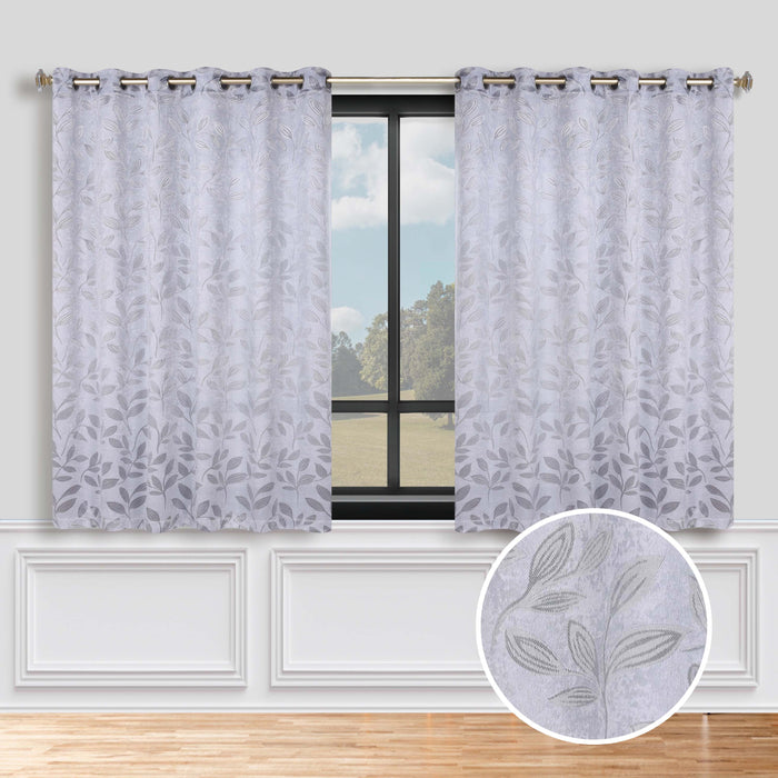 Leaves Grommet Room Darkening Blackout Curtains, Set of 2 - Silver