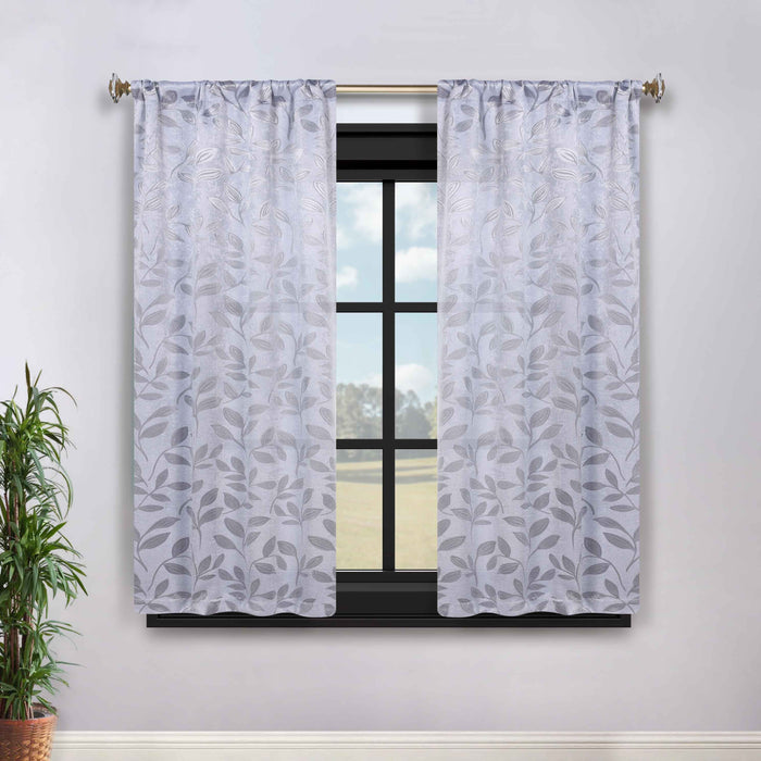 Leaves Rod Pocket Room Darkening Blackout Curtains, Set of 2