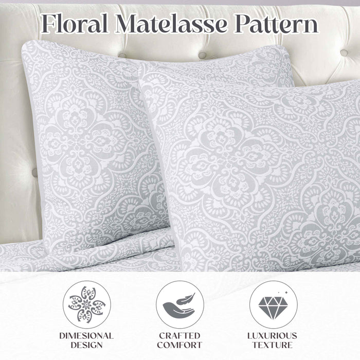 Enzy Medium Weight Floral Matelasse Bedspread and Sham Set