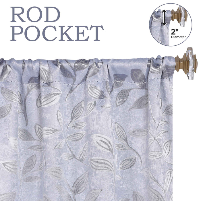 Leaves Rod Pocket Room Darkening Blackout Curtains, Set of 2