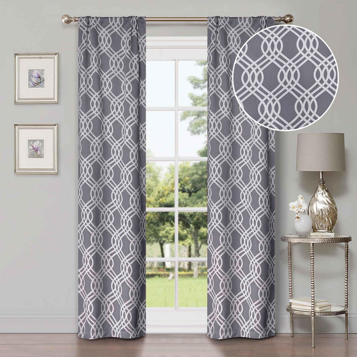 Ribbon Trellis Washable Room Darkening Blackout Curtain Panel Set