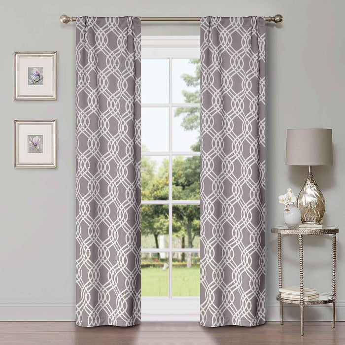 Ribbon Trellis Washable Room Darkening Blackout Curtain Panel Set