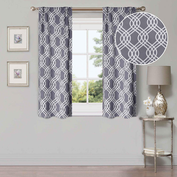 Ribbon Trellis Washable Room Darkening Blackout Curtain Panel Set