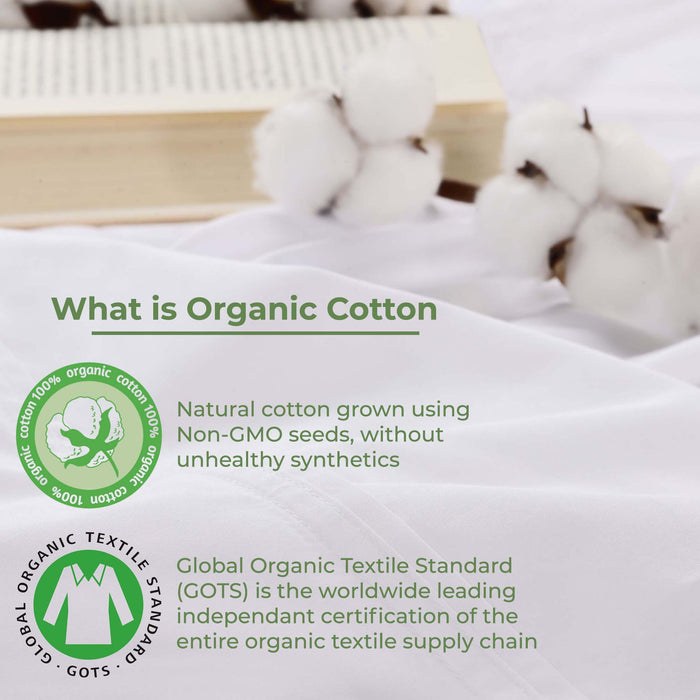 Organic Cotton 300 Thread Count Percale Deep Pocket Bed Sheet Set