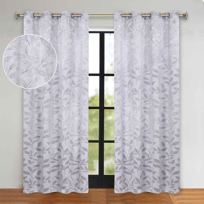 Leaves Grommet Room Darkening Blackout Curtains, Set of 2 - Silver