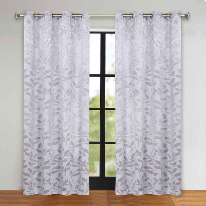 Leaves Grommet Room Darkening Blackout Curtains, Set of 2 - Silver