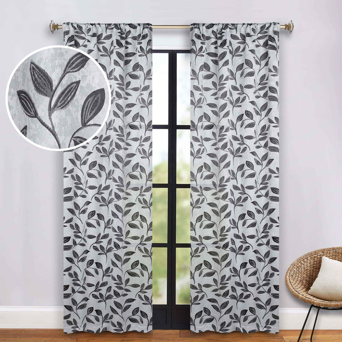 Leaves Rod Pocket Room Darkening Blackout Curtains, Set of 2