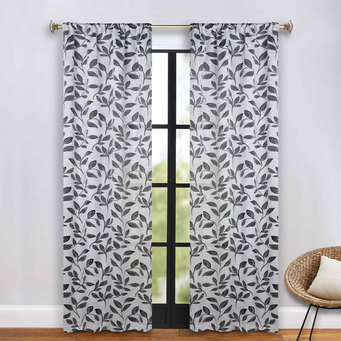 Leaves Rod Pocket Room Darkening Blackout Curtains, Set of 2