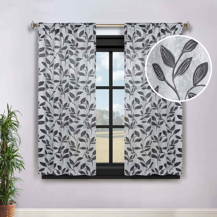 Leaves Rod Pocket Room Darkening Blackout Curtains, Set of 2