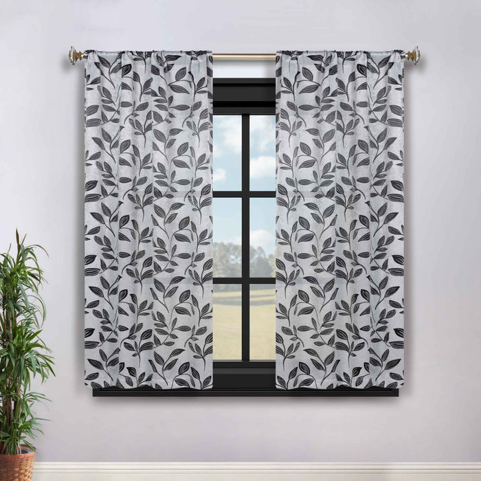 Leaves Rod Pocket Room Darkening Blackout Curtains, Set of 2