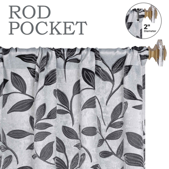 Leaves Rod Pocket Room Darkening Blackout Curtains, Set of 2