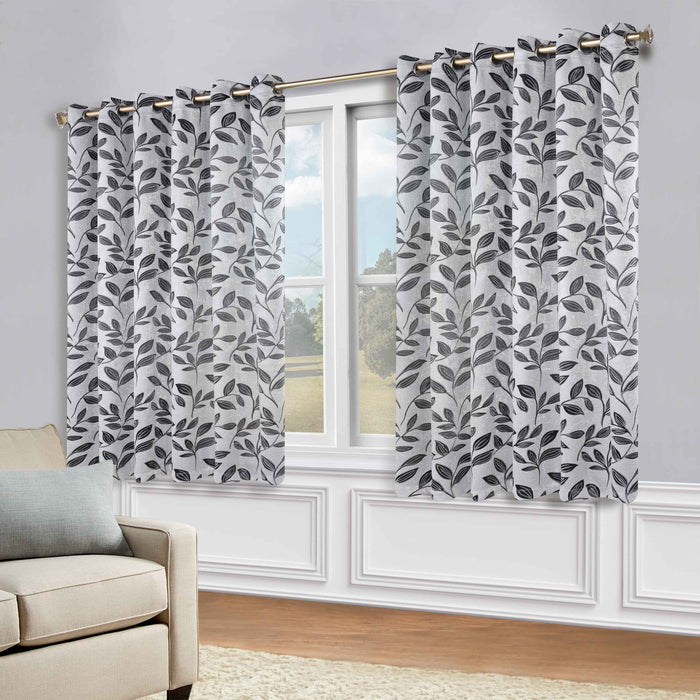 Leaves Grommet Room Darkening Blackout Curtains, Set of 2 - Silver-Black