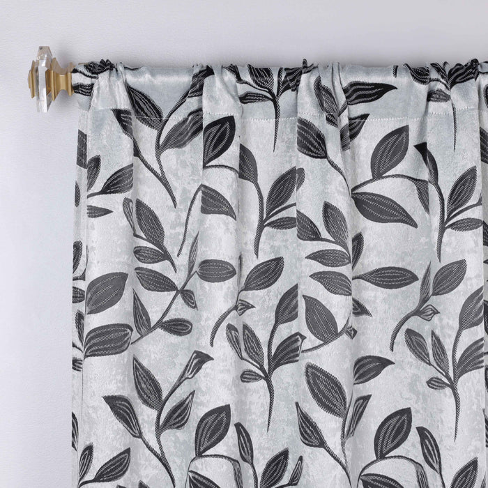 Leaves Rod Pocket Room Darkening Blackout Curtains, Set of 2