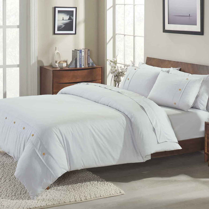 Gina Organic Cotton 300 Thread Count Percale 3-Piece Duvet Cover Set - Silver